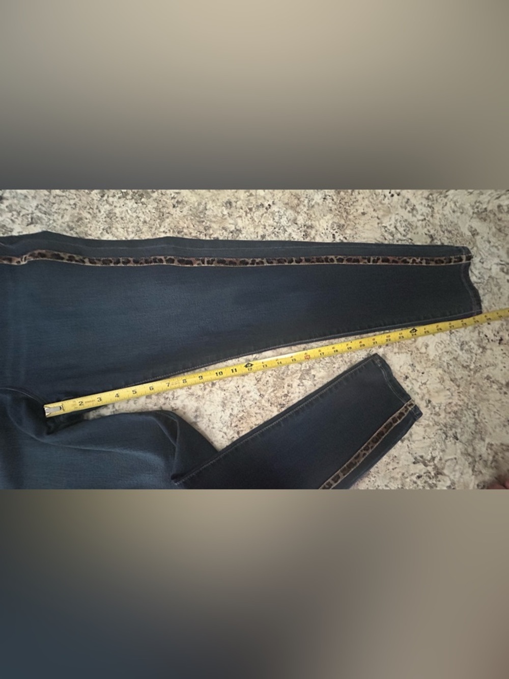 Skinnygirl Broadway High-Rise Dark Blue Skinny Jeans Leopard Side Stripe Size 12 - Picture 14 of 15